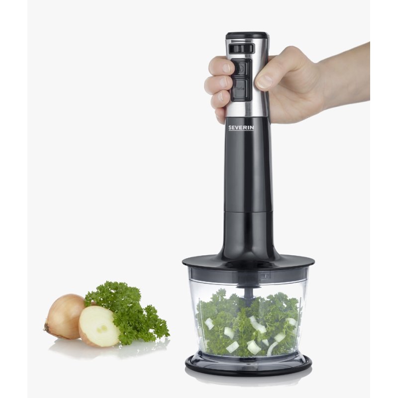 SEVERIN mixeur plongeant SM 3772, 600 Watts, acier inoxydable/noir, avec accessoires